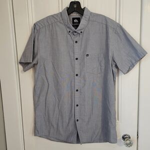 Quiksilver Mens Large Regular Fit Short Sleeve Button Down Blue Cotton/Polyester
